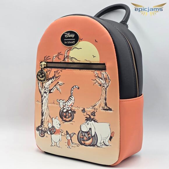 Disney Winnie The Pooh Orange Pumpkins Halloween Mini Backpack Bag New - Picture 3 of 6
